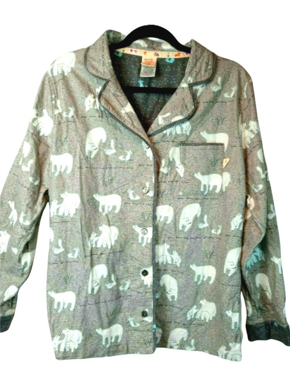 Munki Munki Pajama Shirt Top Polar Bear Medium Fleece Warm Sleepwear - Picture 8 of 8